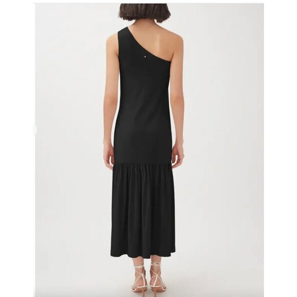 Cuyana Black One Shoulder Drop Waist Midi Dress Small - Picture 2 of 11